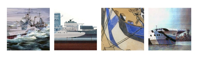 Panels from various sources depicting Arctic camouflage for naval vessels.  
